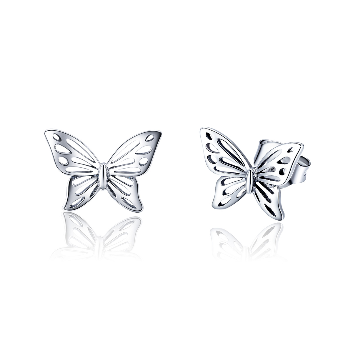 pendientes de botón estilo pandora en plata con diseño de mariposa de ensueño sce452