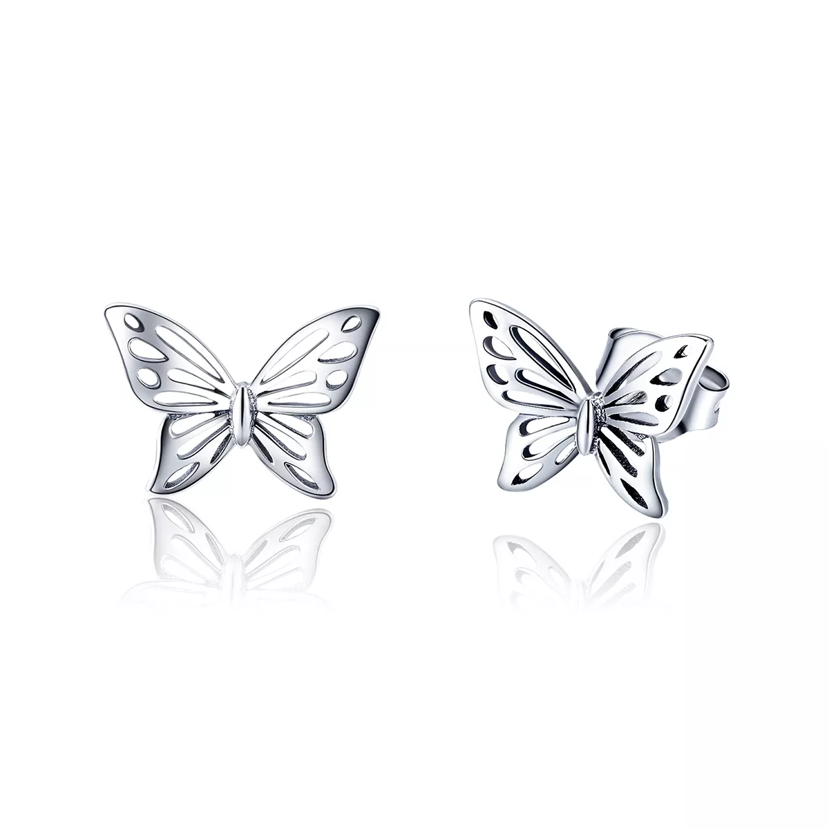 pendientes de botón estilo pandora en plata con diseño de mariposa de ensueño sce452