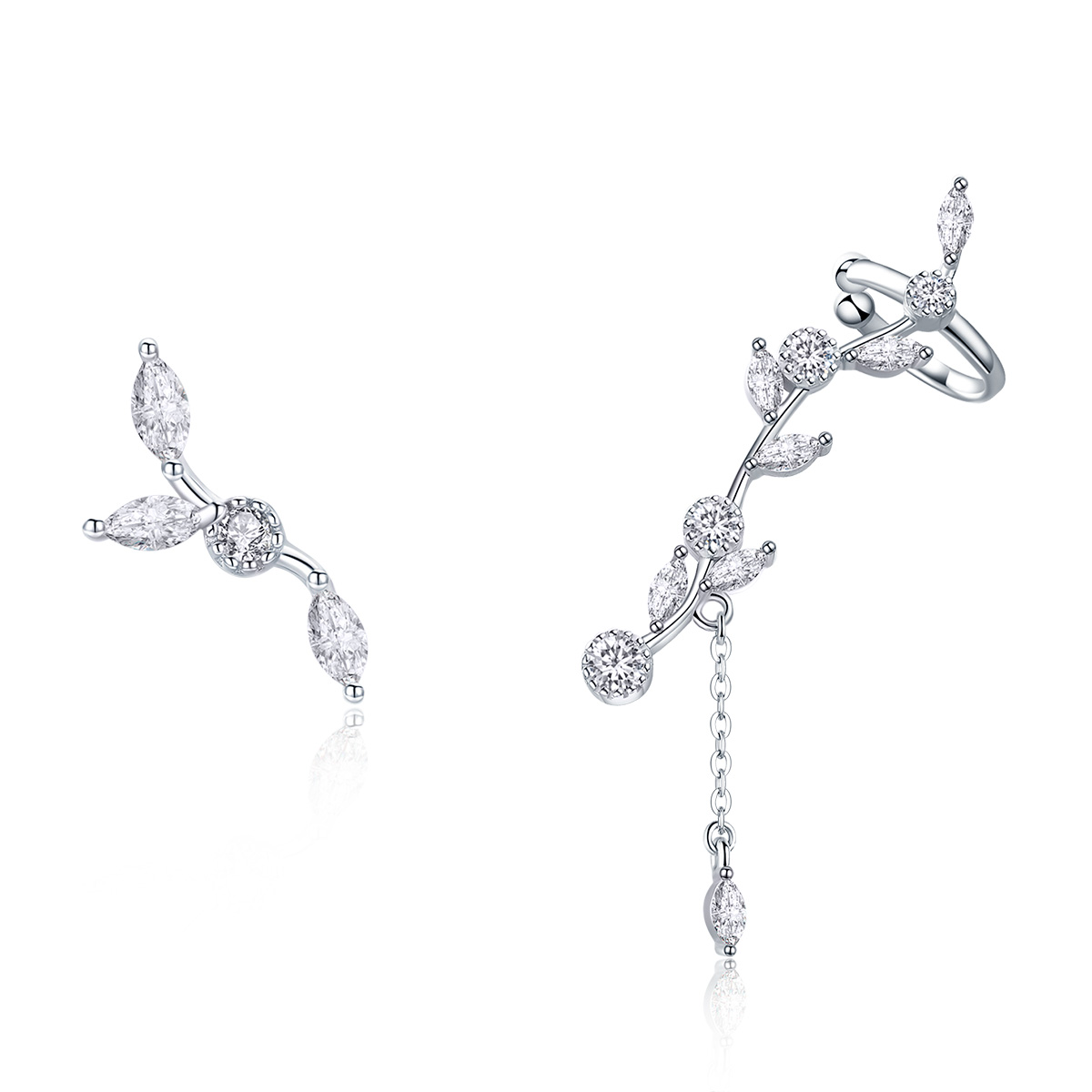 pendientes de botón estilo pandora en plata con ramas de flores sce429