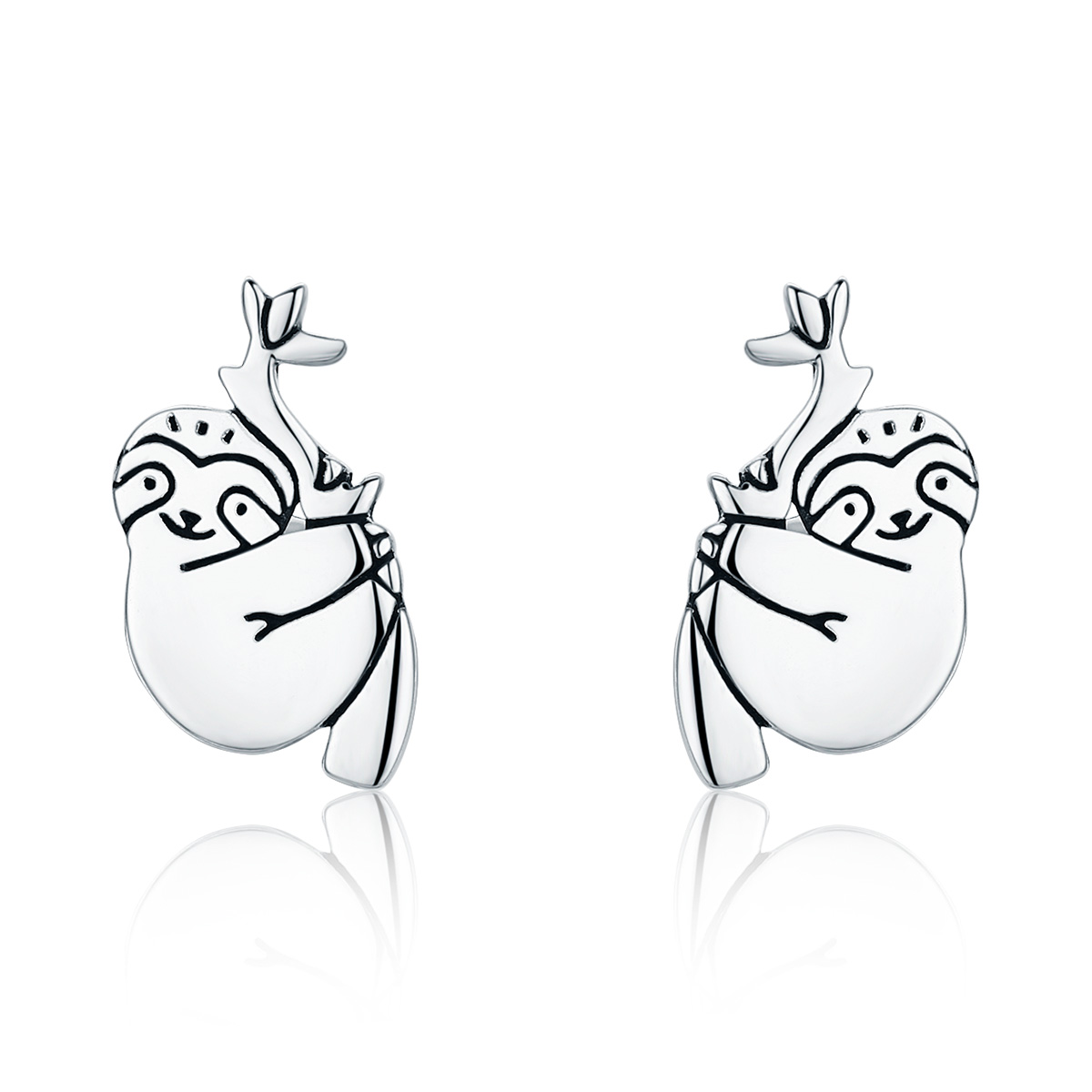 pendientes de botón plateados estilo pandora con diseño de perezoso sce327