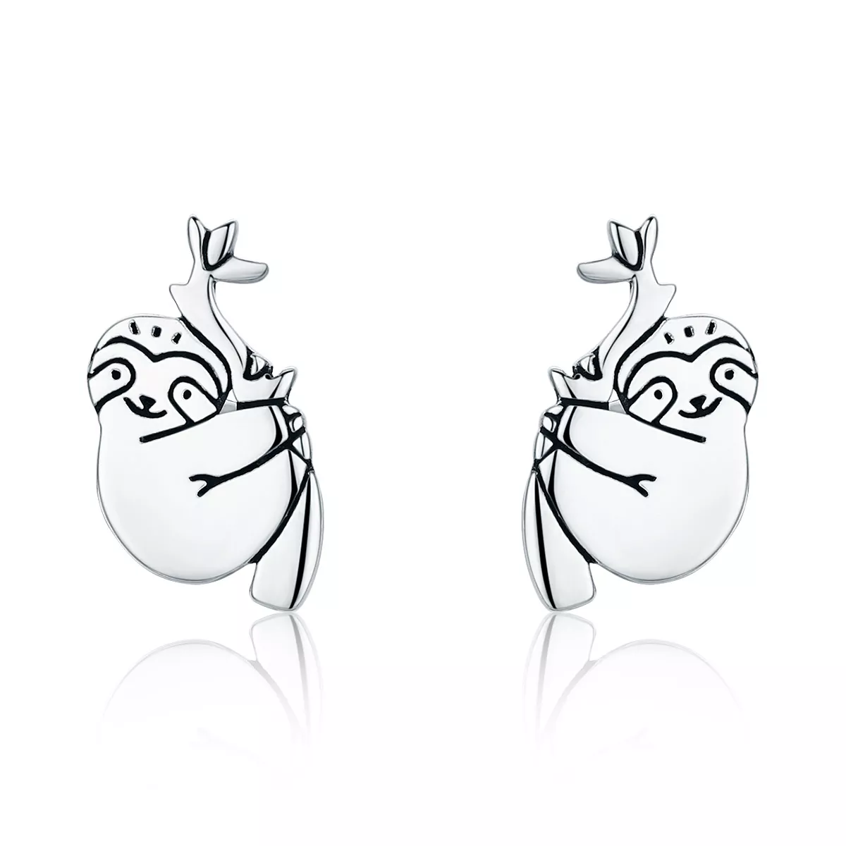 pendientes de botón plateados estilo pandora con diseño de perezoso sce327