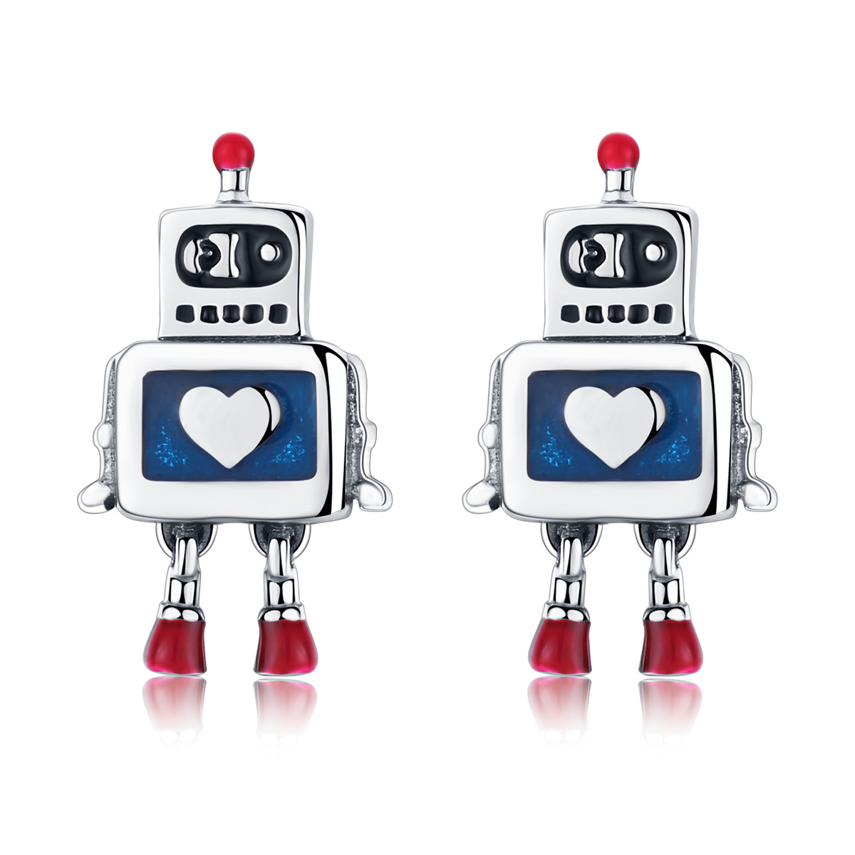 pendientes de botón plateados estilo pandora con forma de robot sce477