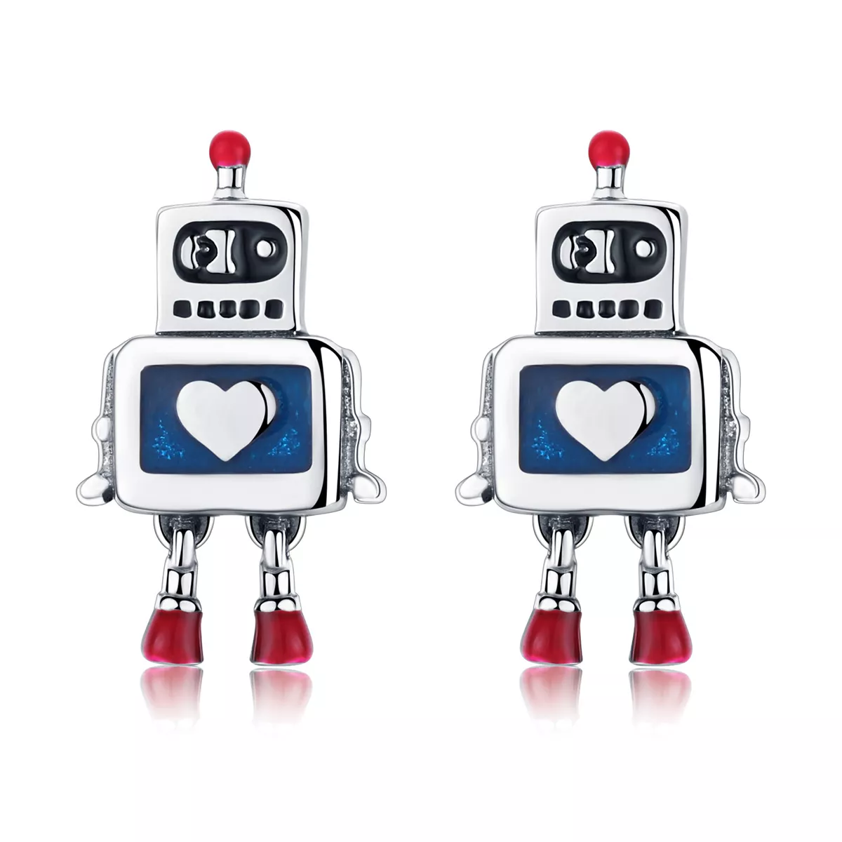 pendientes de botón plateados estilo pandora con forma de robot sce477