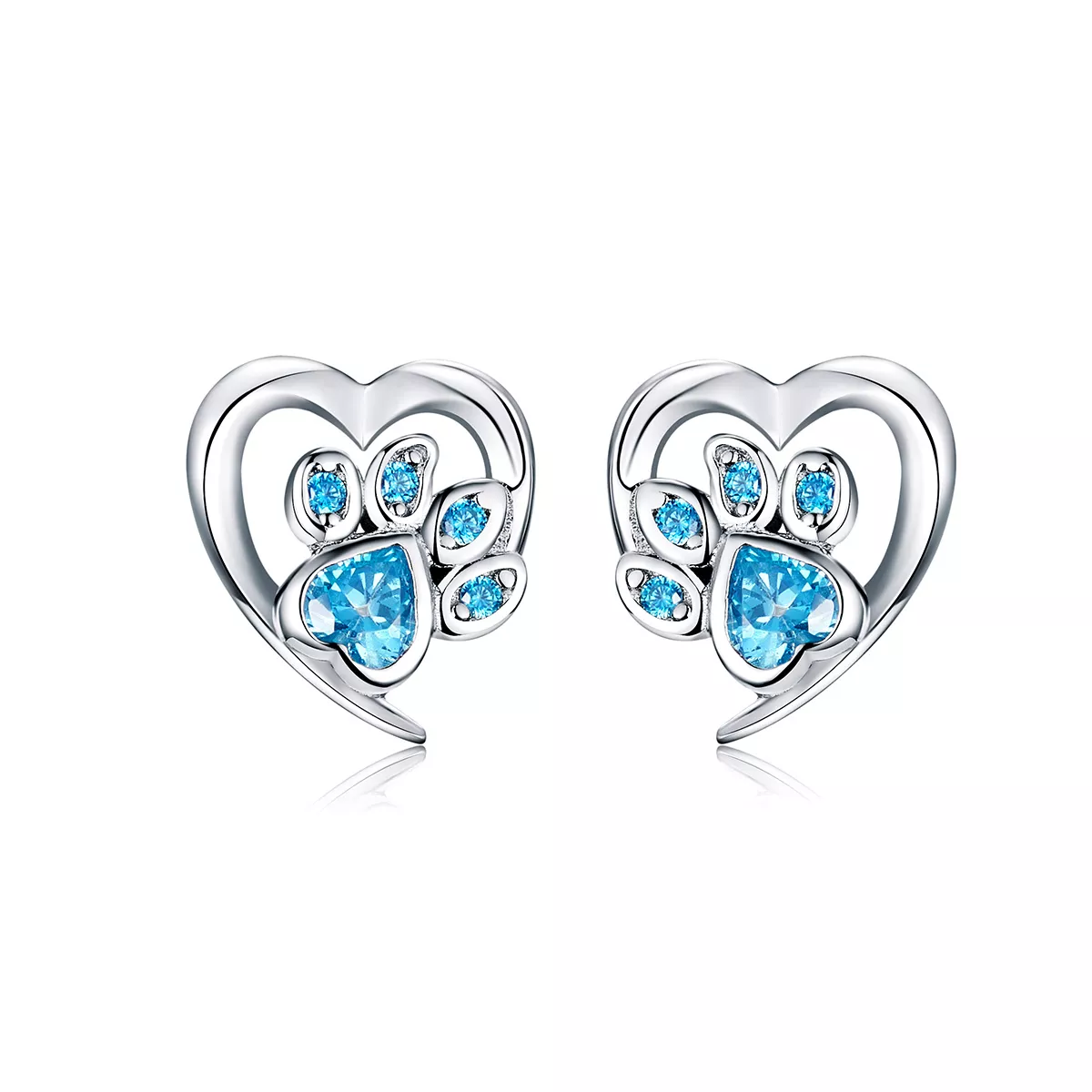 pendientes de corazón con huella de perro cuidadosa estilo pandora en plata sce654