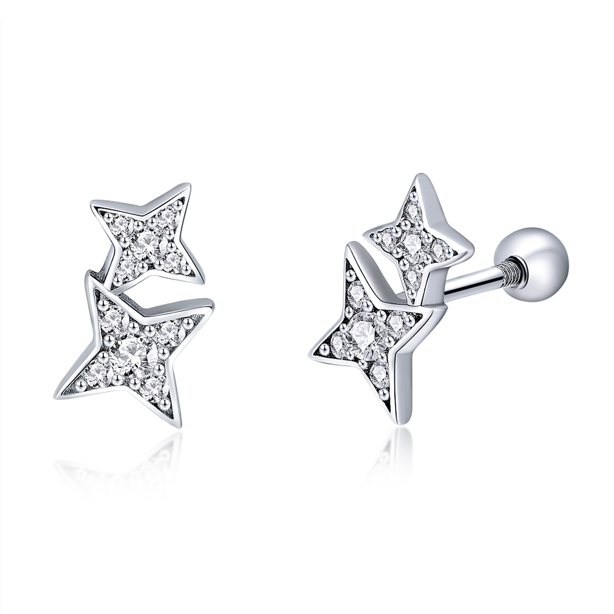 pendientes de estrella fascinante en plata estilo pandora sce432