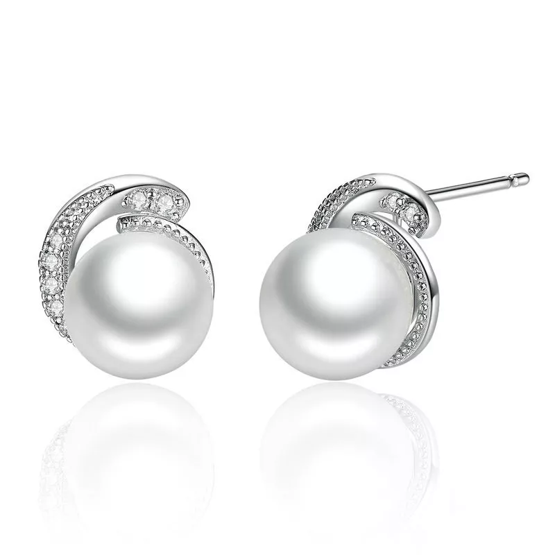 pendientes de perlas plateados estilo pandora sce021