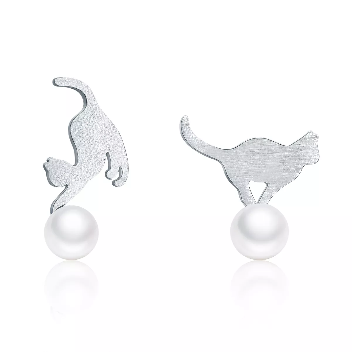 pendientes de plata estilo pandora con lindos gatitos juguetones sce235