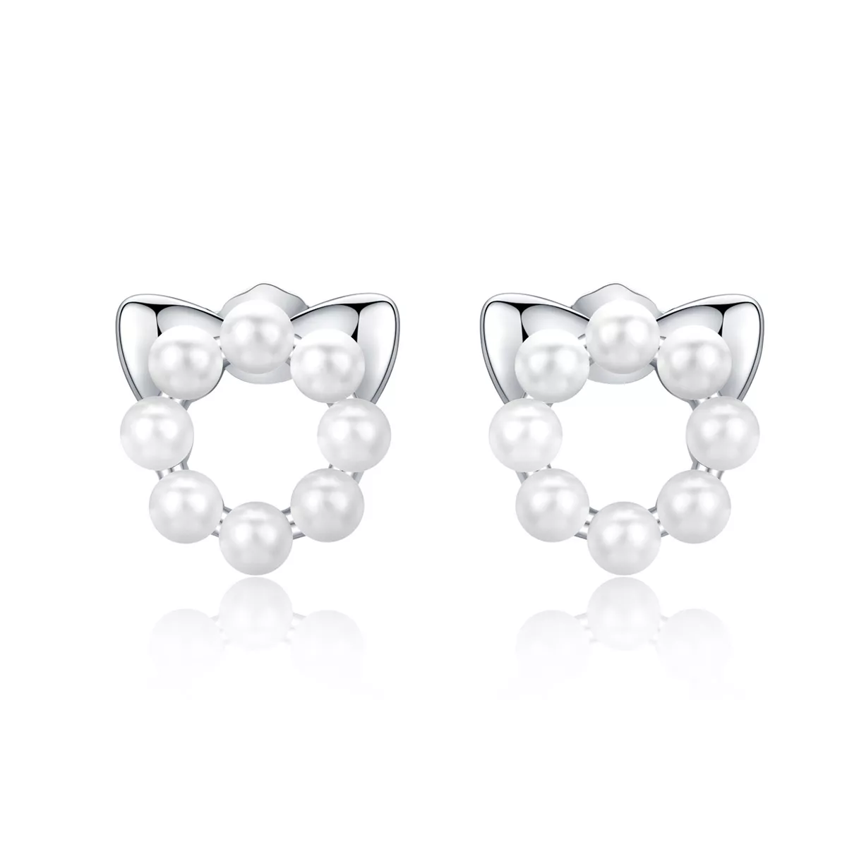 pendientes de plata estilo pandora con perla en forma de gato sce688