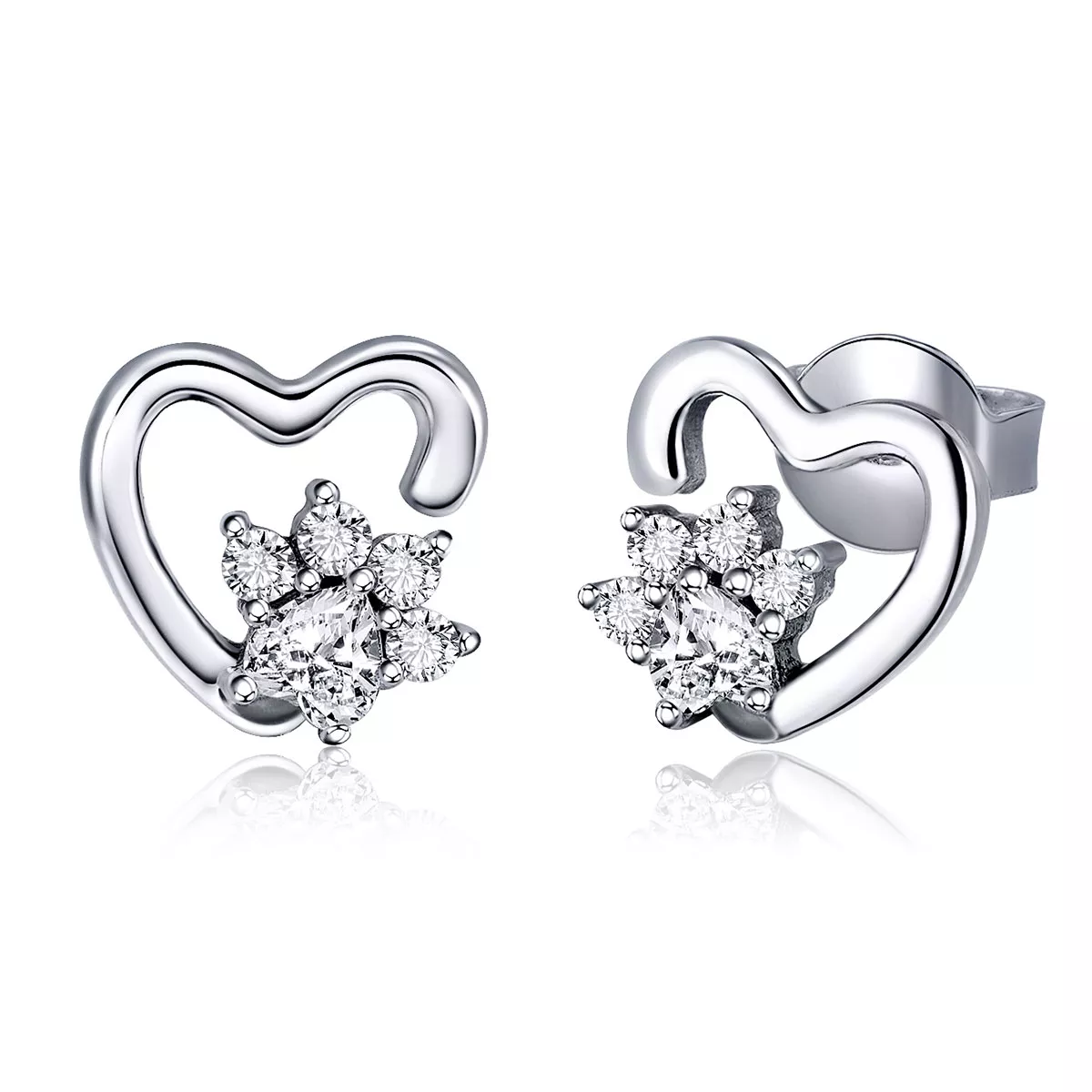 pendientes de tuerca de plata estilo pandora con lindas huellas de gato sce415