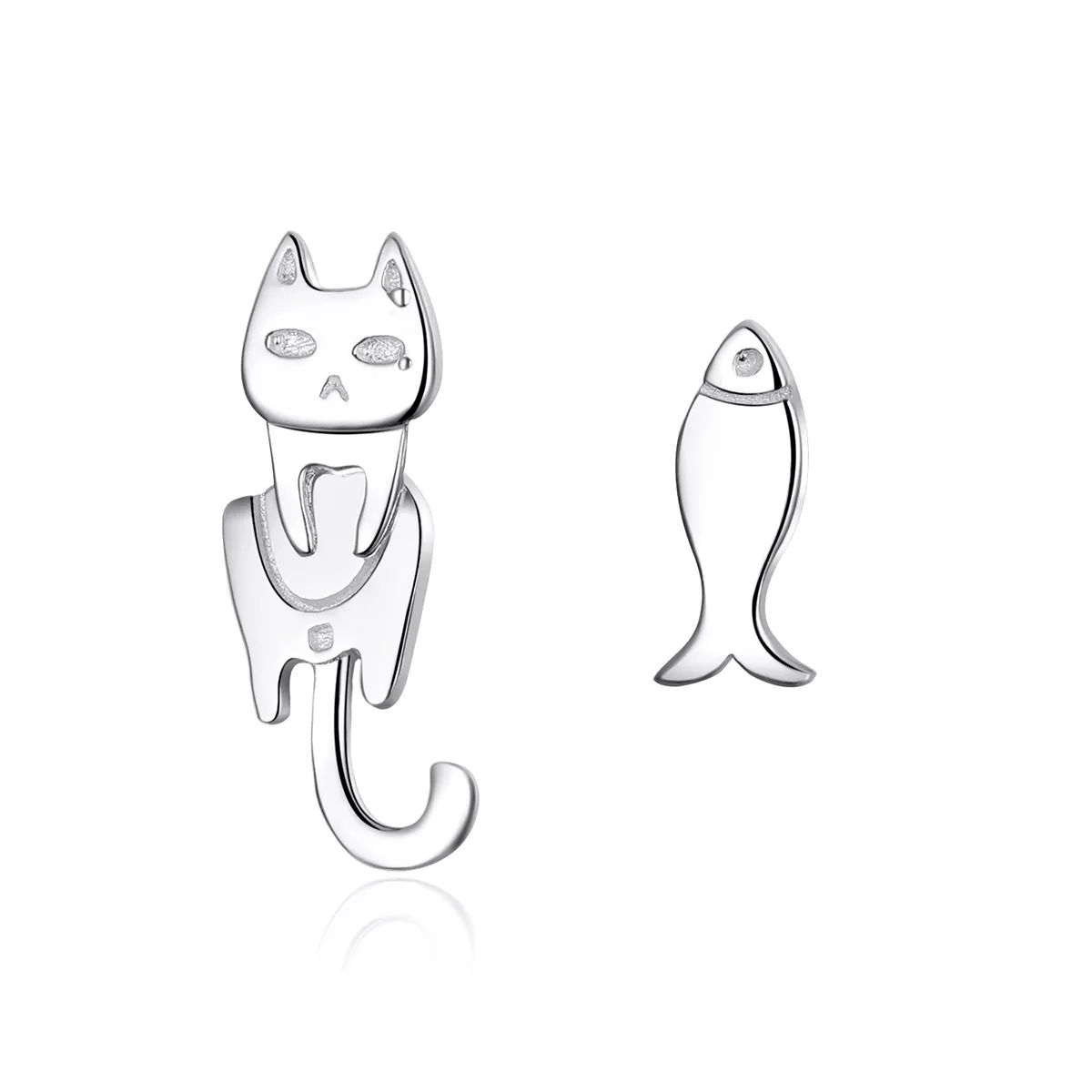 pendientes de tuerca pandora style de plata con diseño de gato y pez sce488