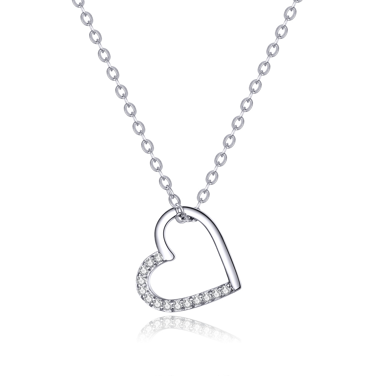 collar de corazón brillante en estilo pandora de plata scn347