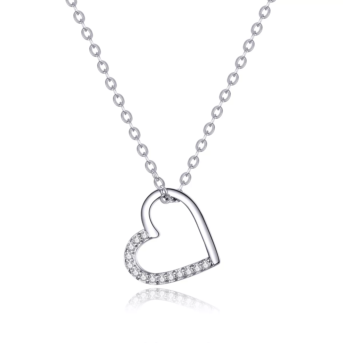 collar de corazón brillante en estilo pandora de plata scn347
