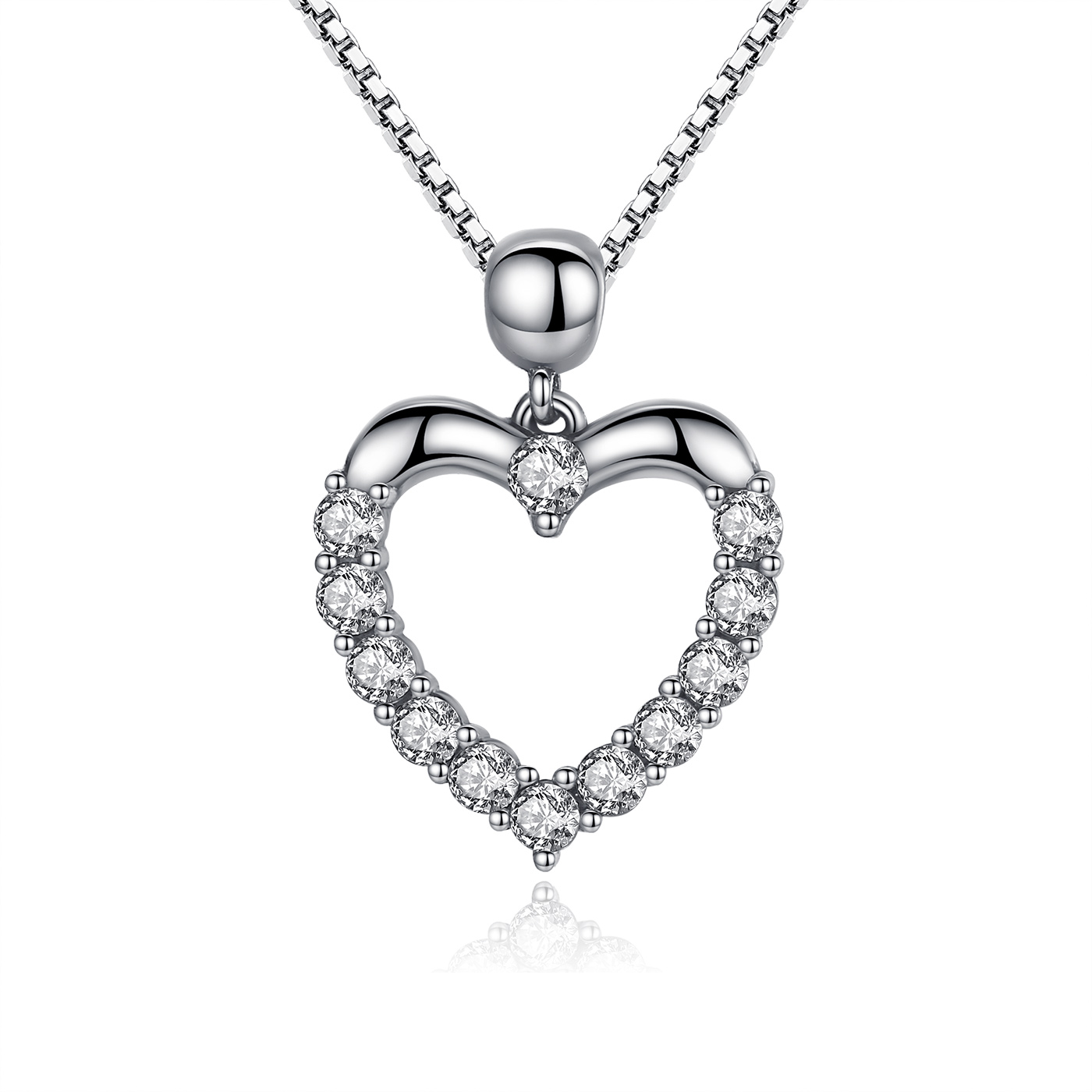 collar de corazón brillante estilo pandora de plata scn025