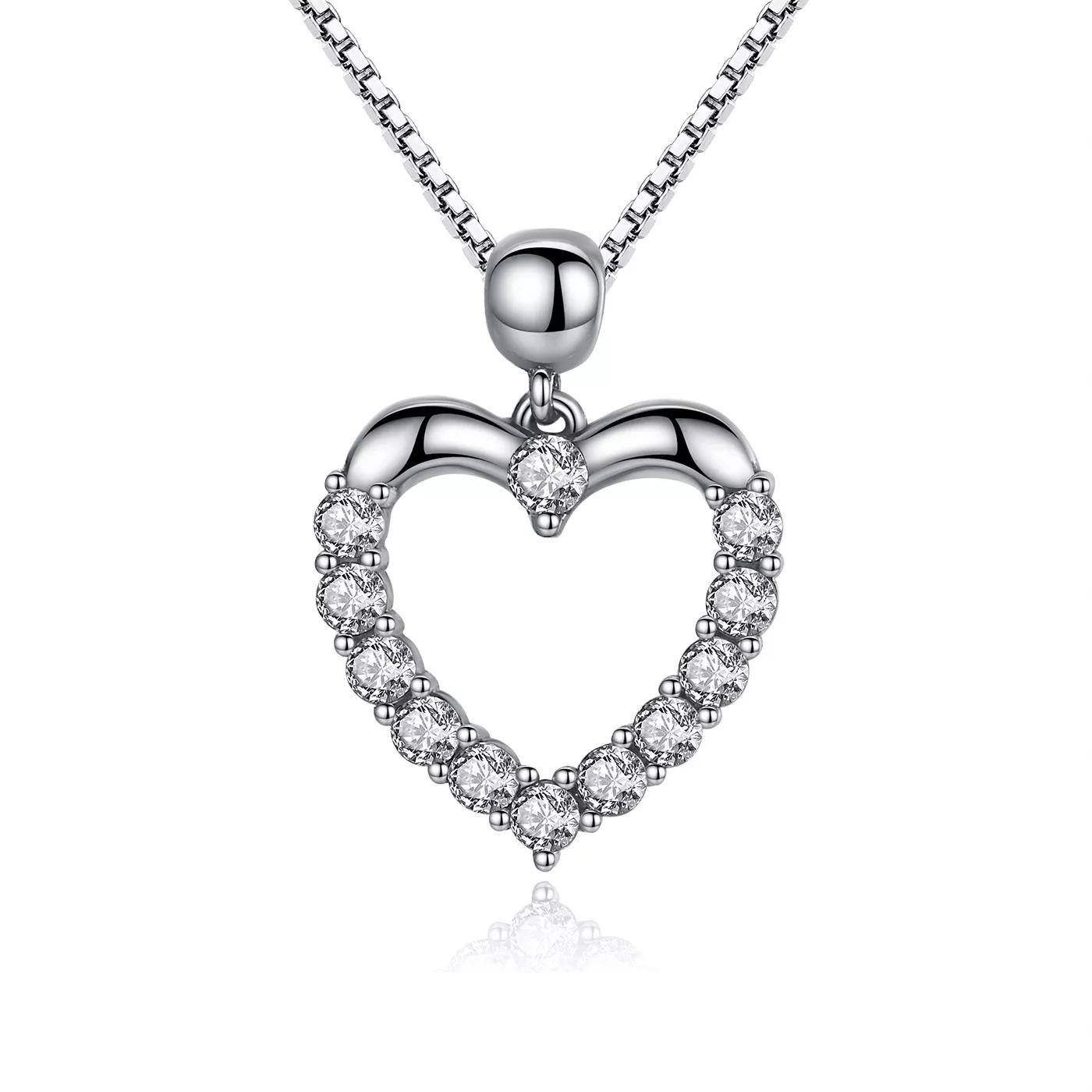collar de corazón brillante estilo pandora de plata scn025