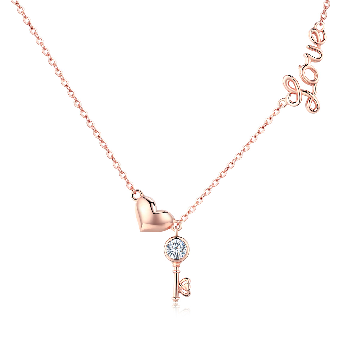 collar de estilo pandora en plata con llave de corazón scn292