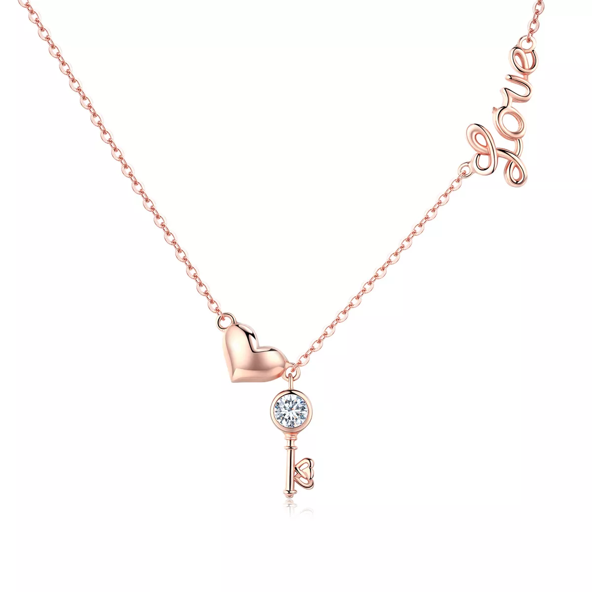 collar de estilo pandora en plata con llave de corazón scn292