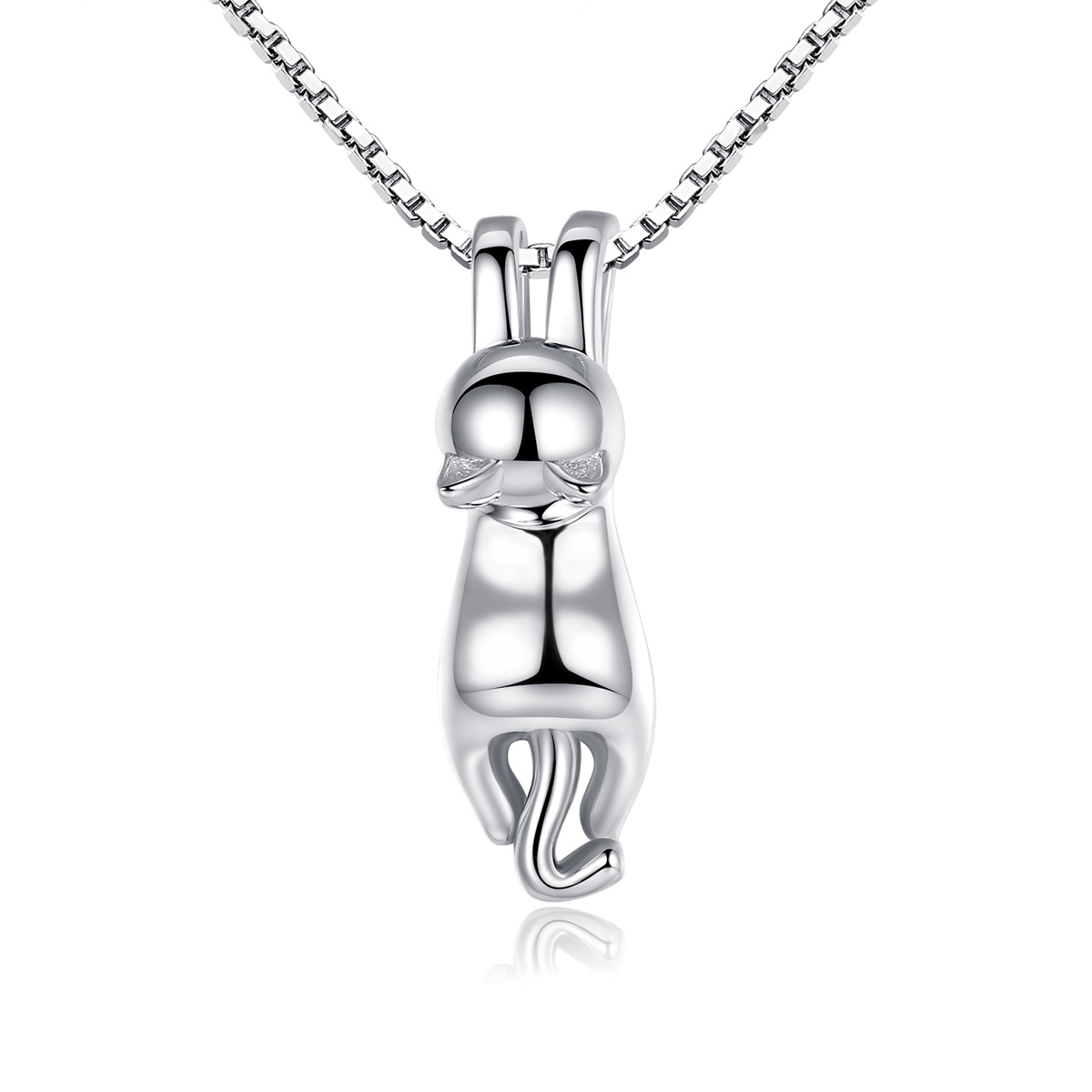 collar de gatito estirándose de estilo pandora plateado scn032