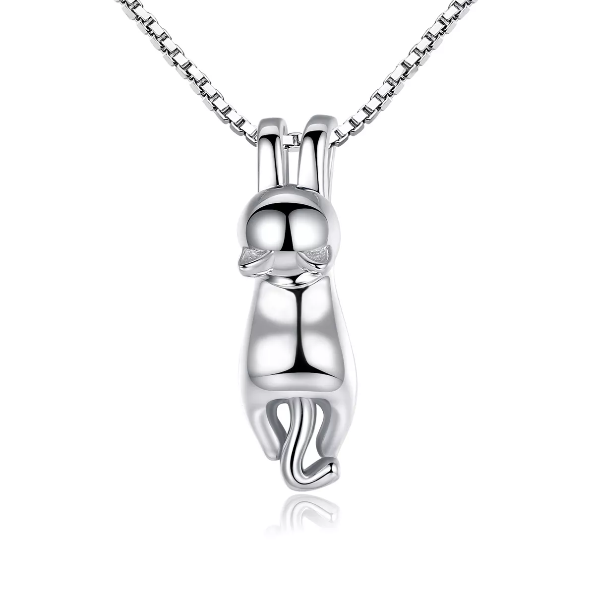 collar de gatito estirándose de estilo pandora plateado scn032