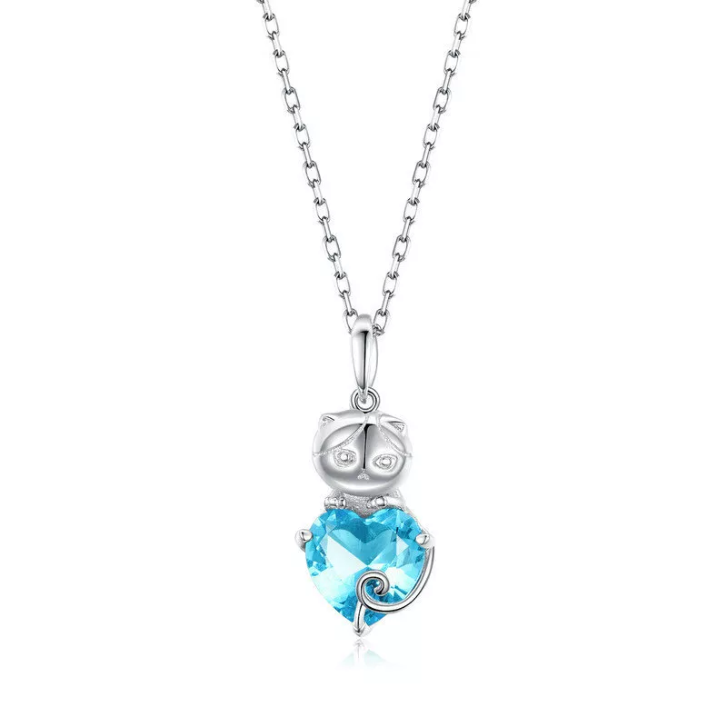 collar de gato azul de estilo pandora en plata scn331
