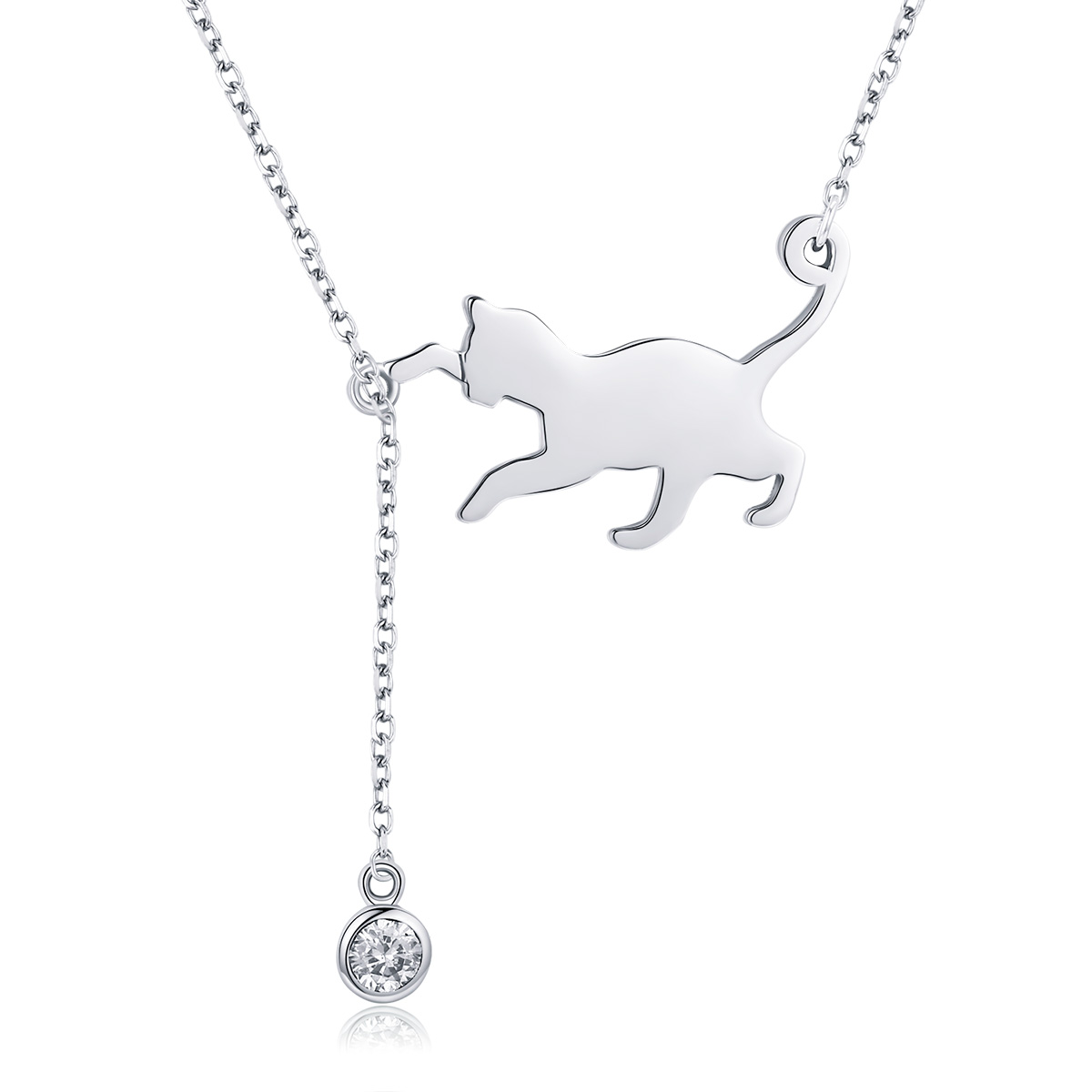collar de gato travieso de plata estilo pandora scn232