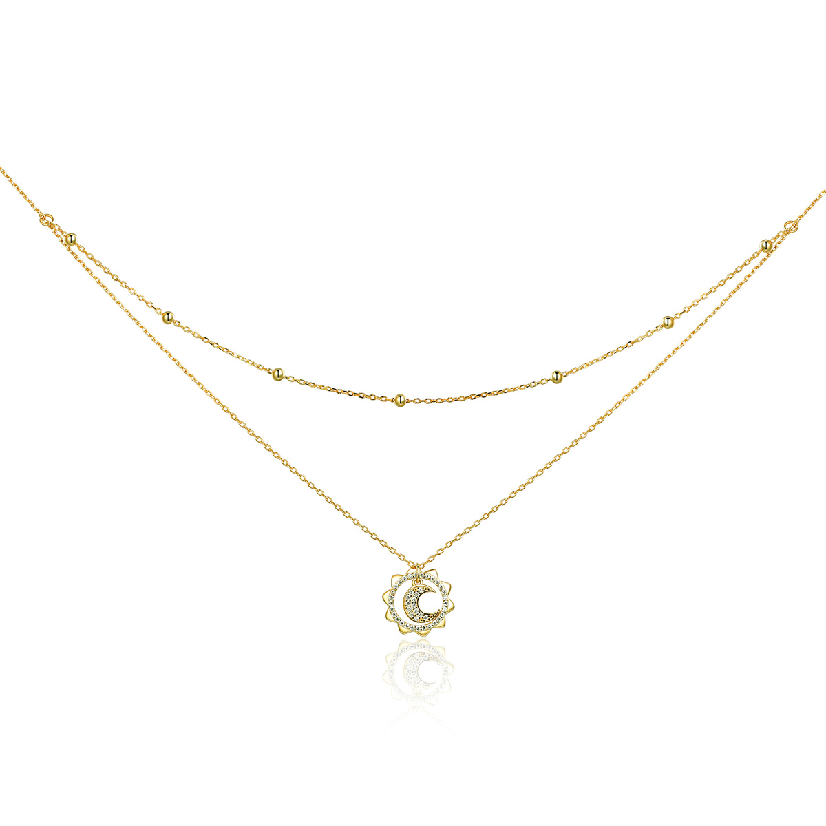 collar de plata al estilo pandora con diseño de sol y luna scn305