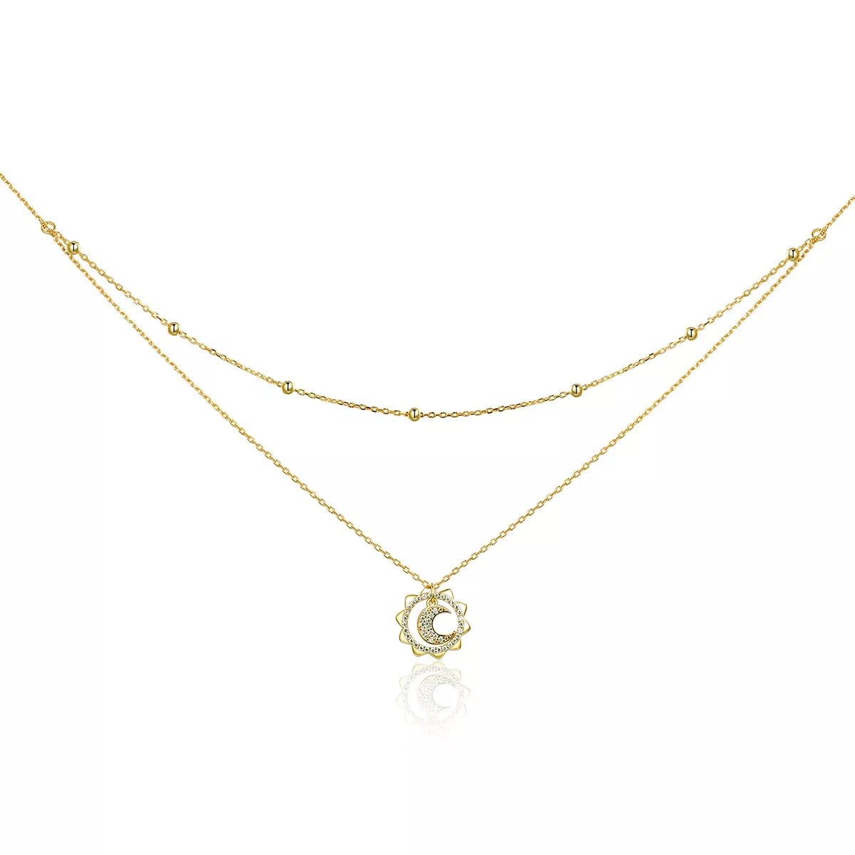 collar de plata al estilo pandora con diseño de sol y luna scn305
