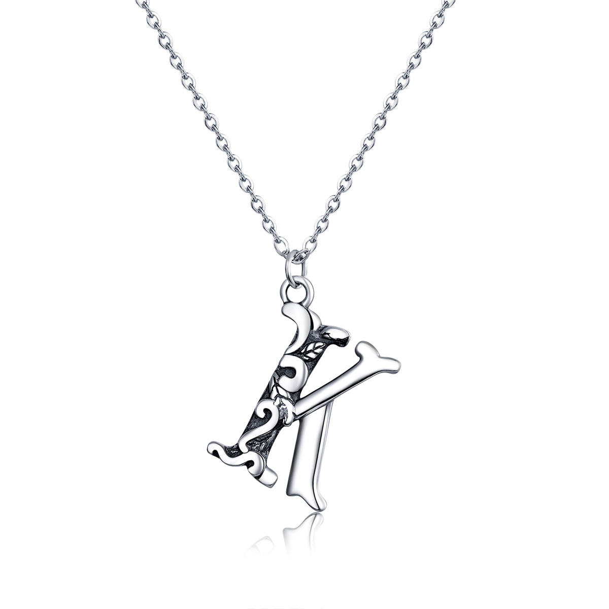 collar de plata al estilo pandora con letra k de la suerte scn403