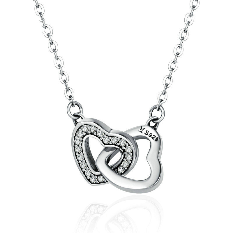 collar de plata estilo pandora con corazón y alma scn181