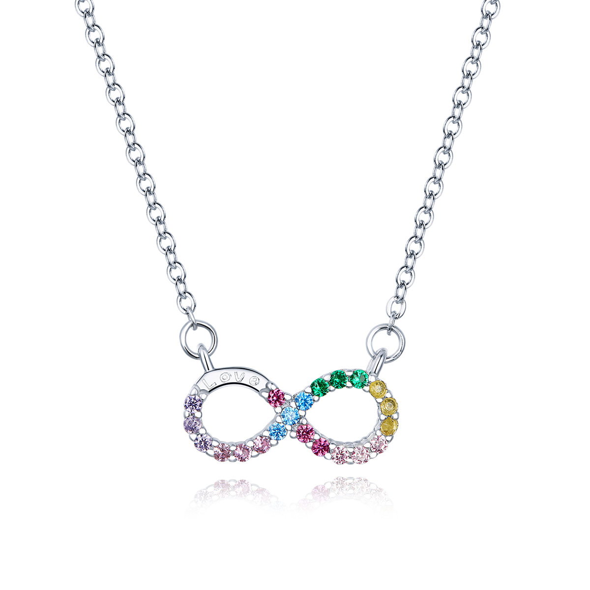 collar de plata estilo pandora con símbolo de infinito scn402