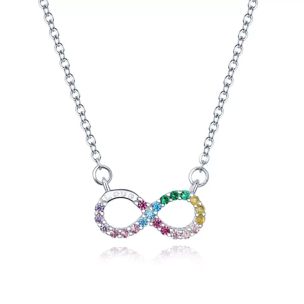 collar de plata estilo pandora con símbolo de infinito scn402
