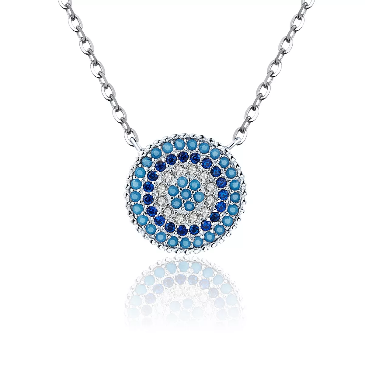 collar en estilo pandora plateado con círculo azul scn099