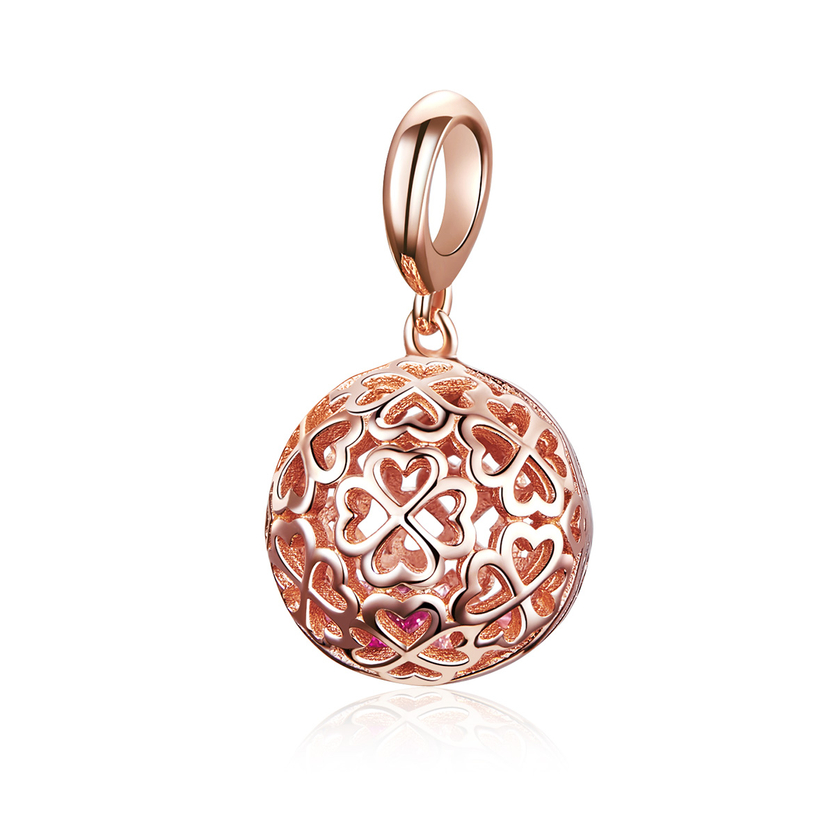 pendiente de trébol en movimiento estilo pandora en oro rosa scc1127
