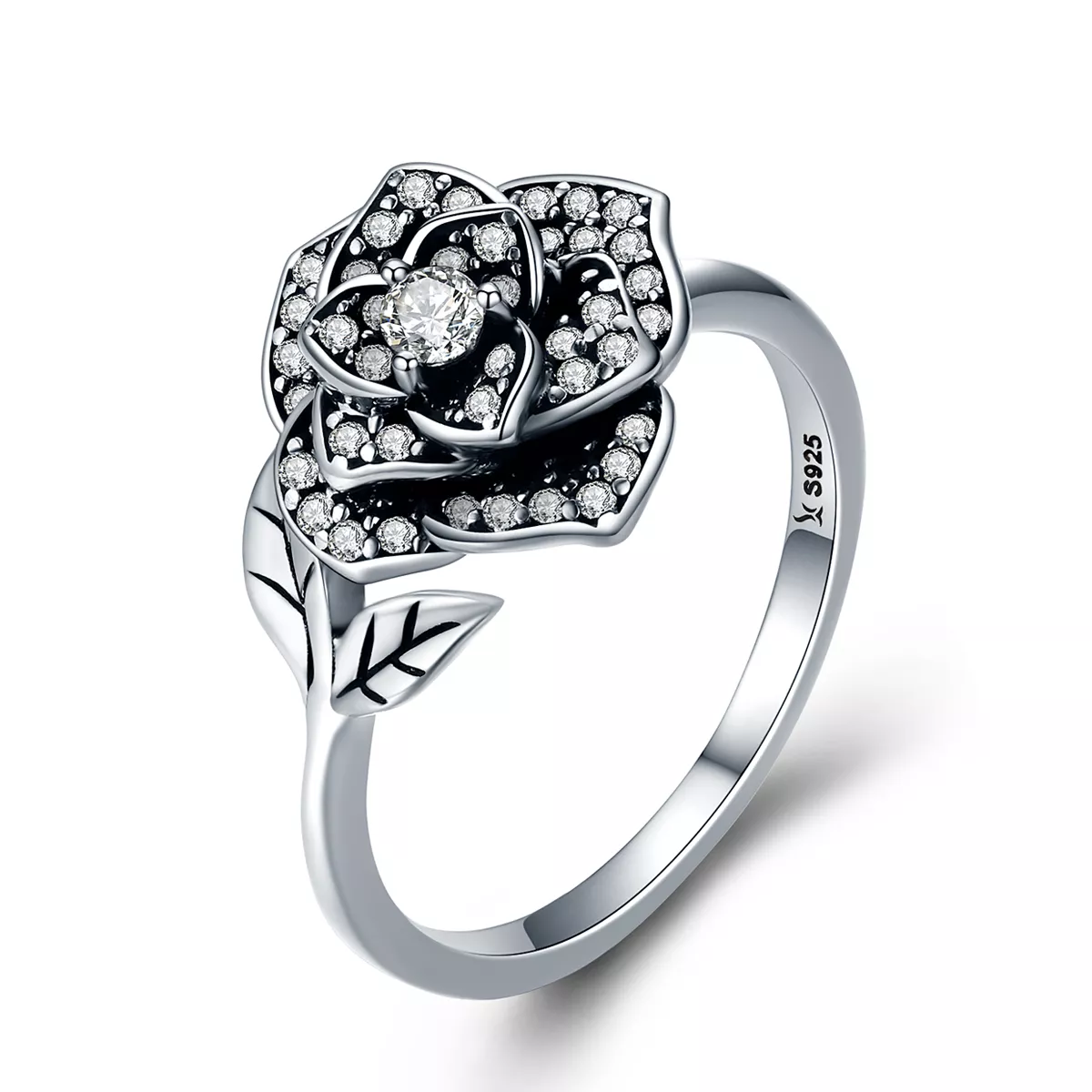 anillo de amor en plata estilo pandora con rosa plateada scr382