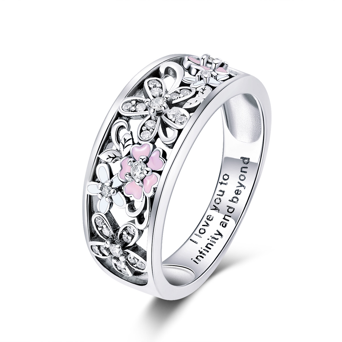 anillo de baile de flores de plata al estilo pandora scr390