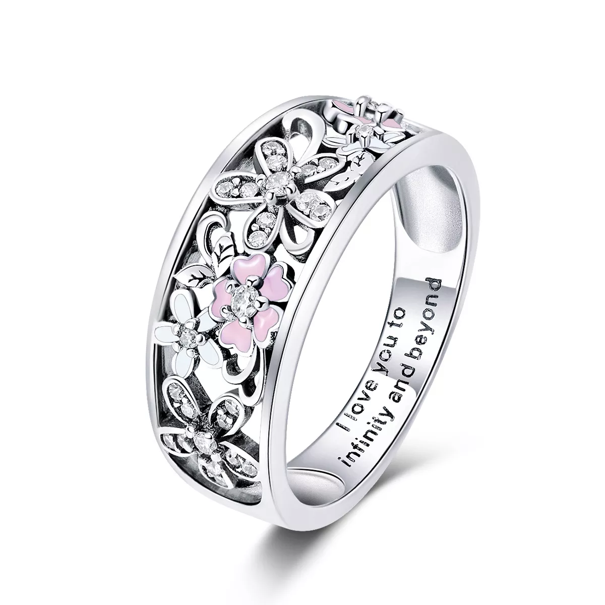 anillo de baile de flores de plata al estilo pandora scr390