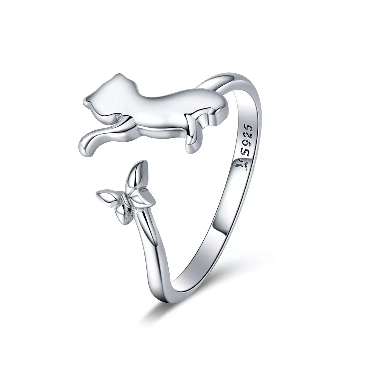 anillo de compañerismo de plata al estilo pandora con gato scr443