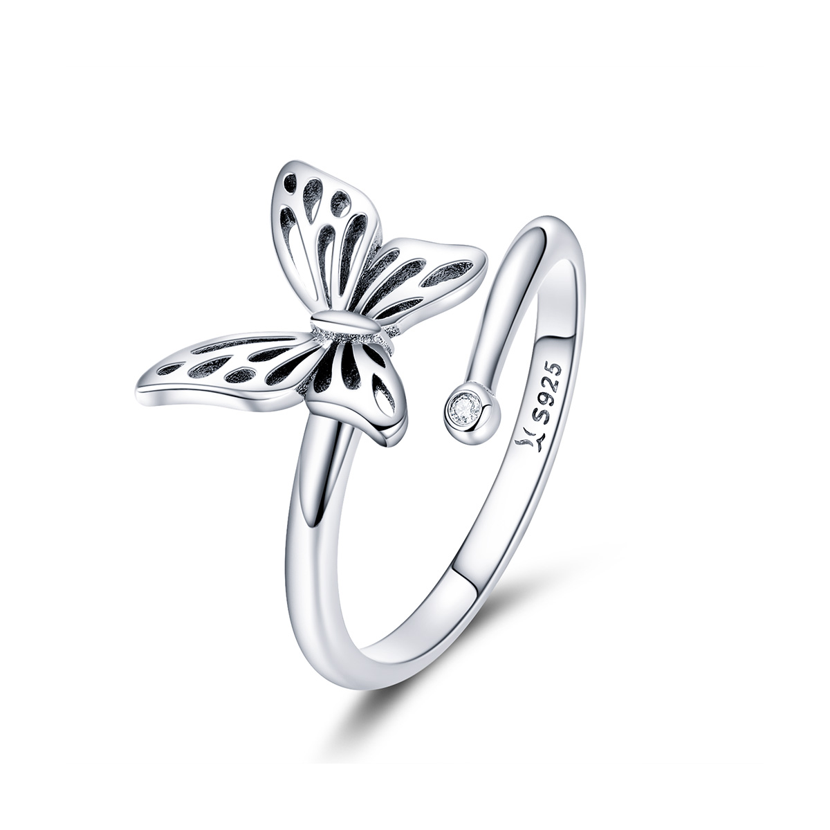 anillo de ensueño con mariposa plateada al estilo pandora scr448