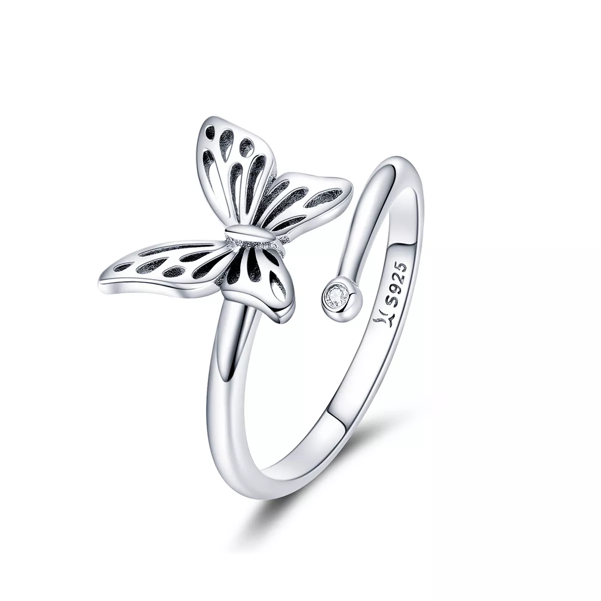 anillo de ensueño con mariposa plateada al estilo pandora scr448