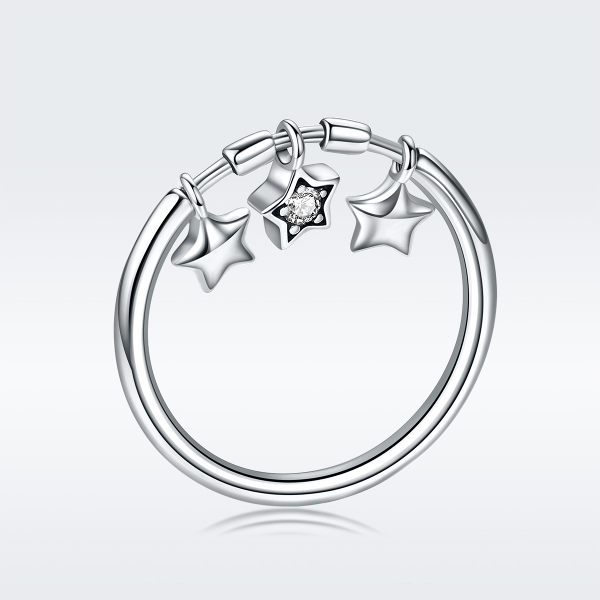 anillo de estilo pandora con estrellas guardianas de plata scr406