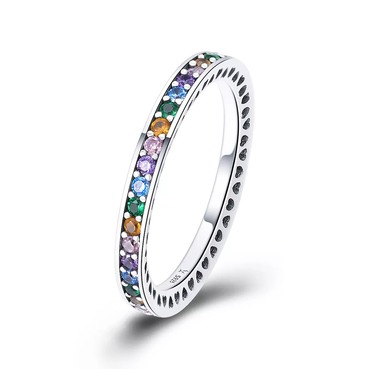 anillo de estilo pandora de plata con arcoíris scr392