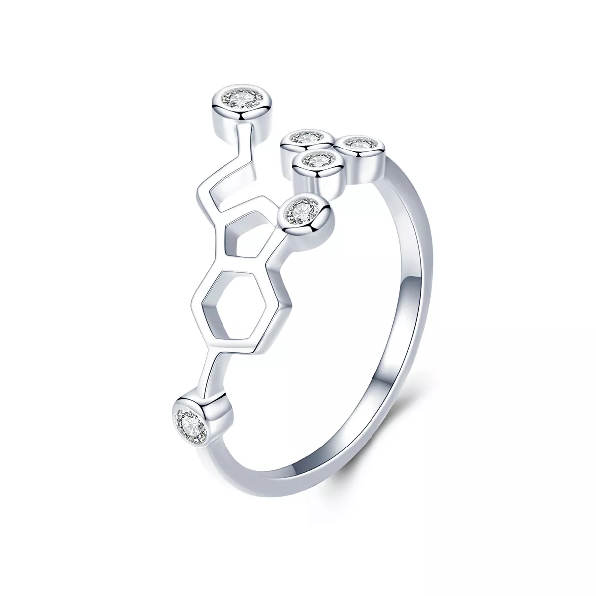 anillo de estilo pandora en plata con diseño de panal de abeja scr433