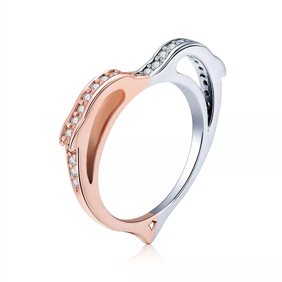 anillo de estilo pandora en plata y oro rosa con espíritu del océano scr418