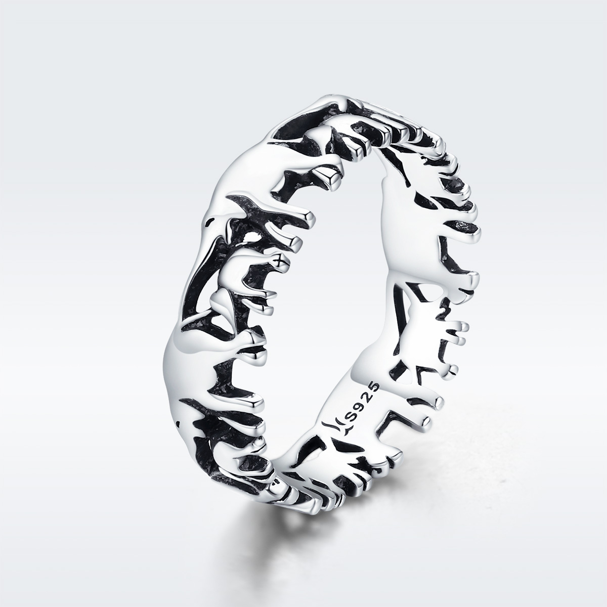 anillo de familia de elefantes plateado al estilo de pandora scr344