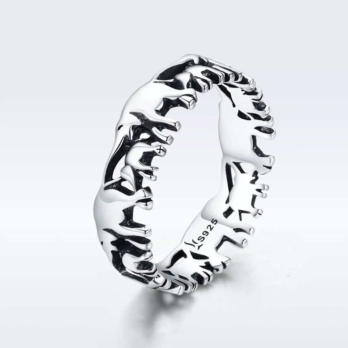 anillo de familia de elefantes plateado al estilo de pandora scr344