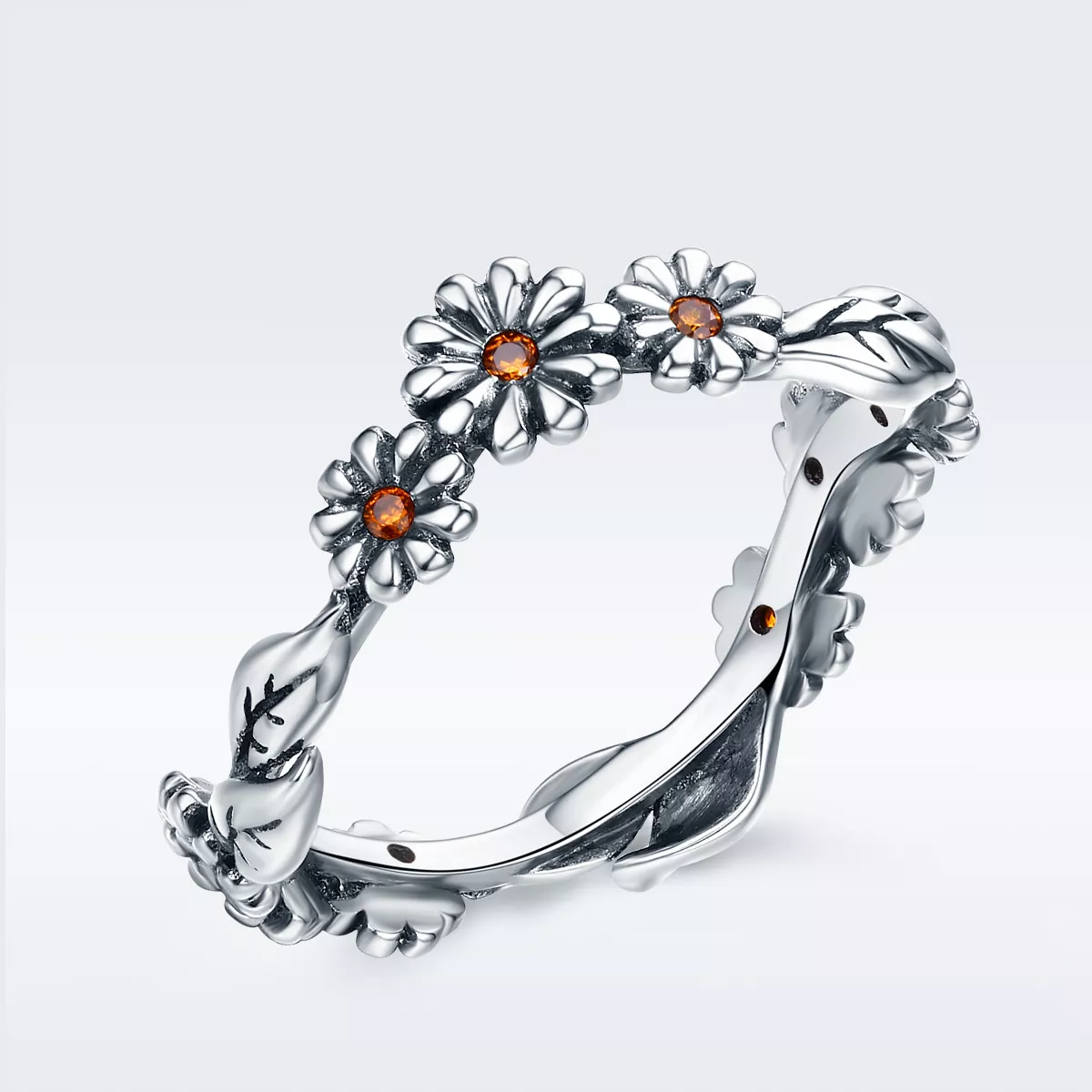 anillo de flores margarita de plata estilo pandora scr298