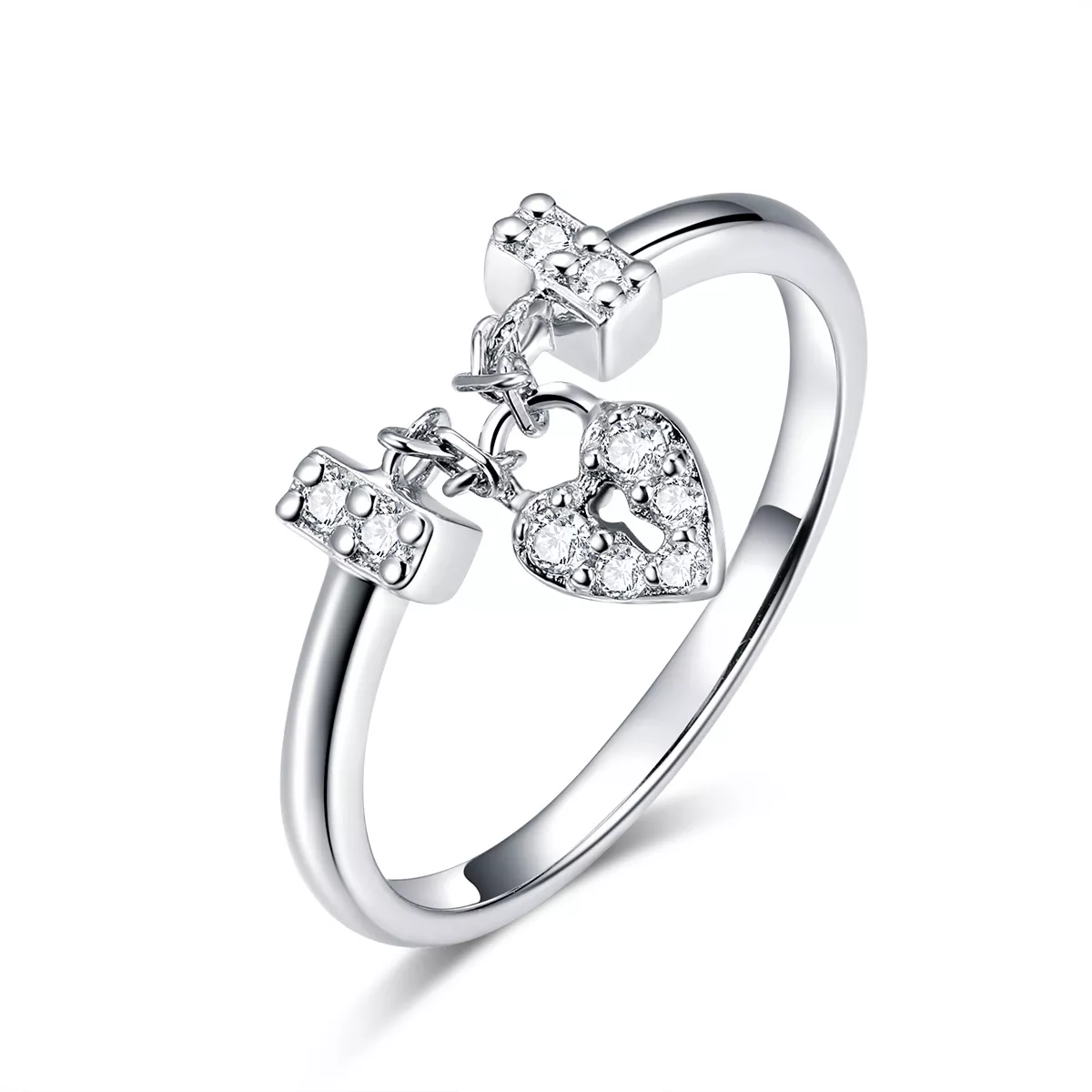 anillo de plata con candado en forma de corazón al estilo pandora scr466