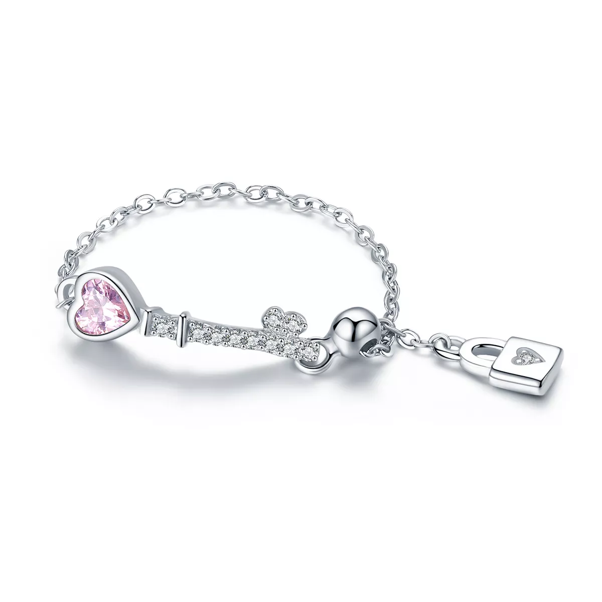 anillo de plata con estilo pandora en forma de llave del corazón scr425