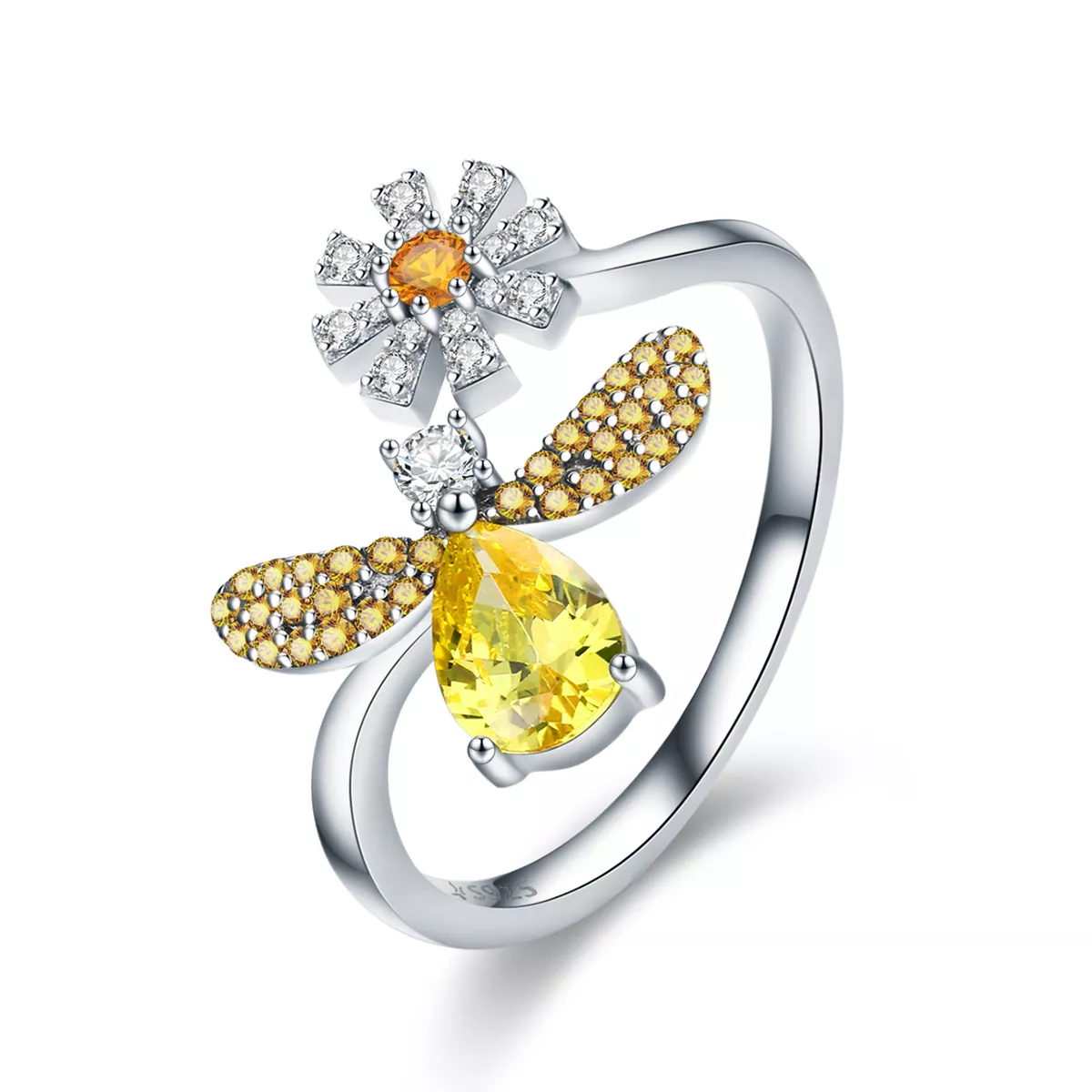 anillo de plata de estilo pandora con abeja y deseo scr348