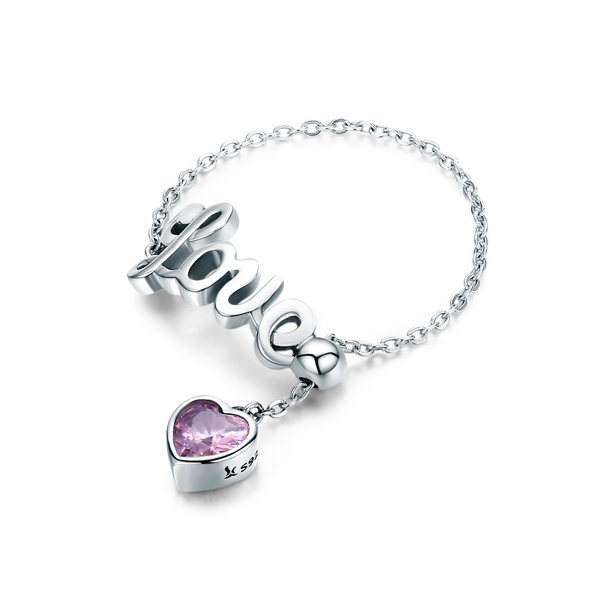 anillo de plata estilo pandora con diseño de amor scr246