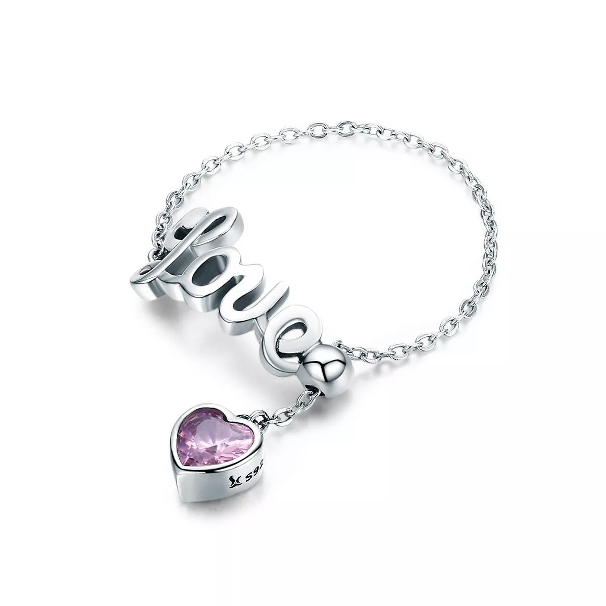 anillo de plata estilo pandora con diseño de amor scr246